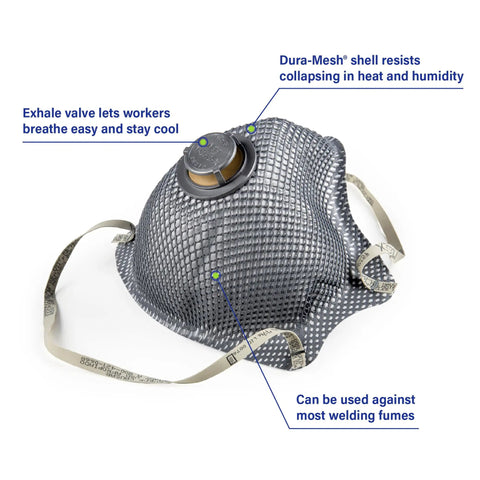 N99 Particulate Respirator Half Facepiece with Exhale Valve Dura Mesh Shell for Longer Lasting Fit Two Strap Comfort White Medium Large
