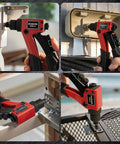 Rivet Gun Kit With 430 Aluminum Rivets, 4 Drill Bits And Protective Gloves In Portable Carrying Case For Home Workshop And Sheet Metal Projects, Great For Repairs And DIY Metalwork. Manual rivet gun on metal bracket