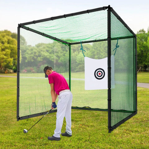 Indoor Golf Enclosure 11x8ft Heavy Duty Net With HD Dual-Layer Impact Screen setup outdoors
