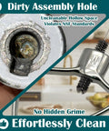 Comparison of a dirty assembly hole vs. clean design in stainless steel paddle flat beater for 4.5 to 5 quart mixers.