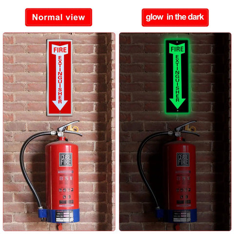 Set Of Four Heavy Duty Glow In The Dark Fire Extinguisher Signs 4X12 Waterproof Aluminum Safety Marker With Super Bright Luminous Coating Built Tough To Outlast Everyday Wear And Tear Indoors Or Outdoors