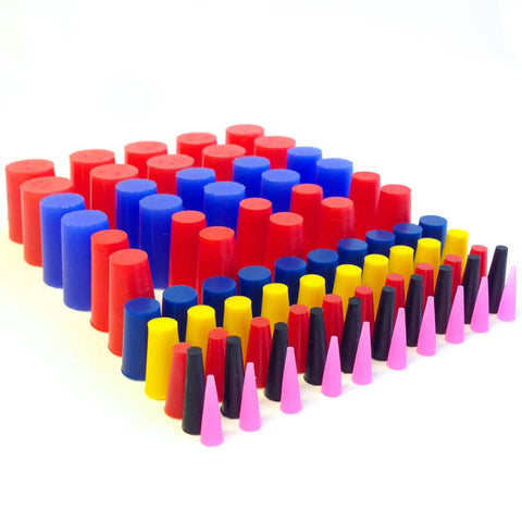 Assorted colored caps from Pro Grade High Temp Masking Cap And Plug Set For Powder Coating And Painting Silicone Rubber 160 Piece Assortment