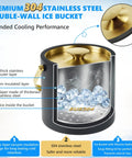 Premium Ice Bucket With Secure Silicone Lid Double Wall Vacuum Insulation Locks In Chill So Your Drinks Stay Frosty And Party Ready Black three liter champagne cooler bucket with ice inside.
