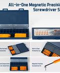 All In One Precision Screwdriver Set With Magnetic Tips And Storage Case, 8 In 1 Multi Tool displayed in blue case