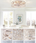 Total Game Changer Caged Ceiling Fan With Bright Light And Remote, Flush Mount Fandelier That Levels Up Your Farmhouse Room, Low Profile White And Gold Lace Look, Zero Hassle Install, unique caged frame design, golden painted finish.