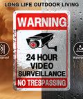 2 Pack No Trespassing Signs For Private Property With Round The Clock Video Surveillance Reflective Aluminum UV Protected Waterproof Security Camera Signs For Home Yard Fence Driveway 10 By 7 Inches, warning sign