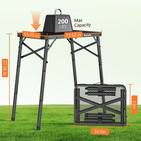 Portable Folding Grill Table With 3 Level Adjustable Height For Outdoors, Lightweight Aluminum 23.62 By 15.75 Inches