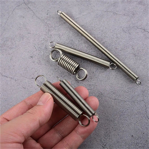 Must Have Stainless Steel Tension Springs With Hooks, 10mm Dia, 20mm Length, in hand for auto or industrial projects.