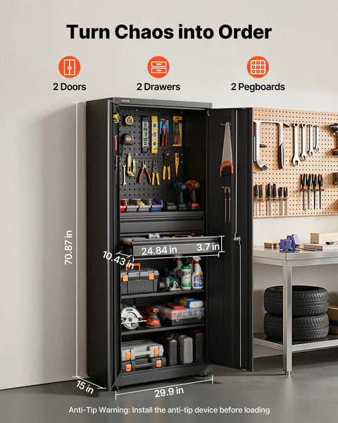 Heavy Duty Metal Storage Cabinet Built Tough With 180 Lb Shelf Load, 70.87 Inch Tall Garage Tool Cabinet With Dual Locking Doors