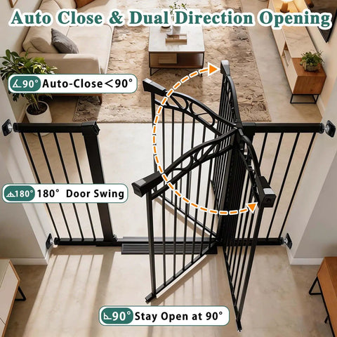 Walk-Through Baby Gate With Door For Openings 29.53 To 32.28 Inches Wide Pressure Mounted No Drill Indoor Gate Black Auto-Close