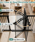 Walk Through Baby Gate for Stairs and Openings, Indoor Pressure Mounted No Drill Safety Gate shown in open position with auto-close feature.