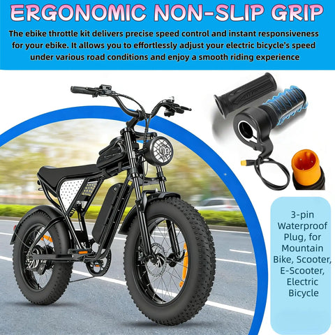 Full Twist Throttle Grip For Ebikes And Scooters, 12V To 72V Universal Voltage, 22.2mm Handlebar, 3Pin Waterproof Connector