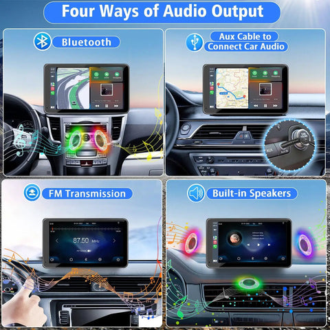 Wireless CarPlay And Android Auto Receiver With Plug And Play 7 Inch HD Touch Screen Car Stereo showing four audio outputs