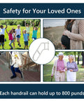 Heavy Duty Solid As A Nail U Shape Hand Rails For Outdoor Steps And Elderly Safety Rated Up To Eight Hundred Pounds Wall Mount Grab Bar image showing handrail in use for safety.