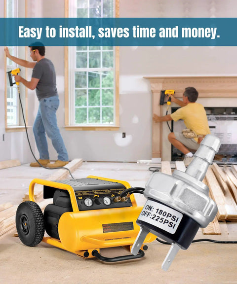 Drop-In 180-225 PSI Air Compressor Pressure Switch Replacement for Dewalt in a construction setting with tools