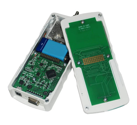 M5 Digital Force Gauge, 200 Lbf Capacity, Built For Speed With 7000 Hz Sampling, USB RS-232 And Analog Outputs, 0.1% Accuracy, 1000 Point Memory, Built In Statistics, Extendable Up To 2000 Lbf 10 kN open housing with circuit board and connector ports