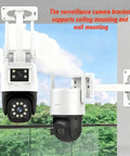 Universal CCTV Wall Mount Bracket For Dome And PTZ Cameras, 360 Degree Rotatable Indoor Outdoor Security Camera Holder shown ceiling and wall mounted, white finish.