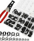 Grab This Awesome 130-Piece Spring Band Hose Clamp Kit With Swivel Pliers Perfect For Fuel Lines Silicone Tubes And Radiator Pipes Featuring Constant Tension Design And Dacromet Coated 65Mn Steel In 15 Sizes To Keep You Rolling Smooth On The Road Without. spring band hose clamp kit with red swivel pliers and 15-size organizer tray