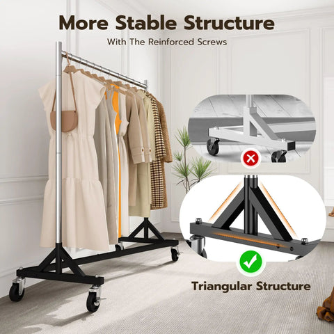 Heavy Duty Rolling Garment Rack With 500LBS Capacity Adjustable Chrome Clothes Rack On Wheels Portable Z Base Steel Garment Rack for home.
