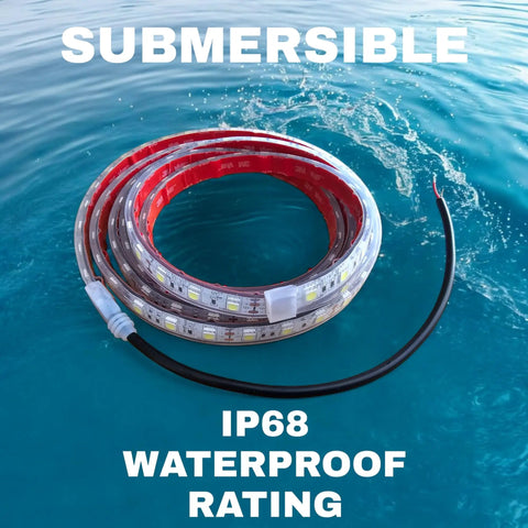8 Foot IP68 White Marine LED Strip Lights Submersible For Boats And Yachts, 12V Waterproof Under Gunnel Accent Lighting