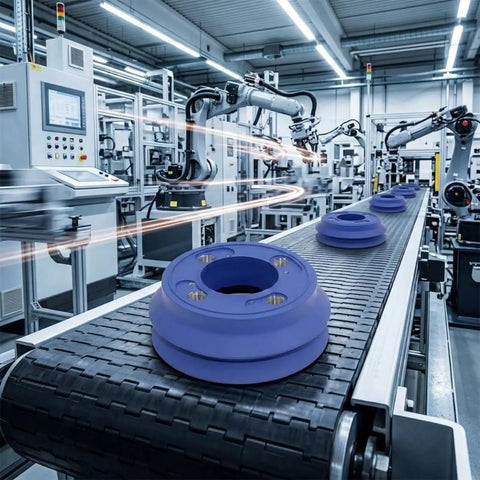 Vacuum Suction Cup With Threaded Mount, Round Rubber Gripping Part That Grabs Materials Securely, NBR Wear-Resistant, Oil-Resistant Body, Recessed Center Design, Built For Equipment Setups And Factory Use VA DBD100 on conveyor line