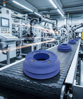 Vacuum Suction Cup With Threaded Rubber Grip For Industrial Use, Round Cup With Recessed Center, Wear Resistant NBR Body Built For Oil Resistant Handling, Heavy Duty Grip In Equipment Setup And Material Handling On Factory Floor, VA DBD130 NBR 60 8 Hole on conveyor