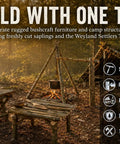 Rugged Bushcraft Settlers Hand Auger with Scotch Eye for DIY structures like camp stools, tripod stands, shelter frames in forest setting.