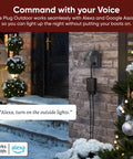 Outdoor Smart Plug With Dual Outlets And Energy Monitoring, Weatherproof IP64, 2.4GHz WiFi installed on brick wall in holiday decor