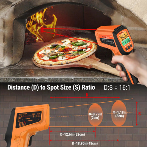 2 Laser Infrared Temperature Gun For Cooking And Grilling With 16 To 1 Distance To Spot Ratio used on pizza oven