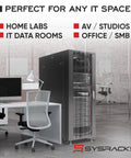 Heavy Duty 37U Server Rack Cabinet 39 Inch Deep Floor Standing Network Enclosure in a modern office setup.