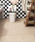Bathroom with 32 Pack Peel And Stick Vinyl Floor Tiles 12x12 Inches Waterproof Removable Flooring For Renters Beige Linoleum Look Easy Install