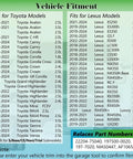 Vehicle fitment chart for Mass Air Flow Sensor MAF For Toyota Camry RAV4 Corolla Highlander Mirai Tacoma And Lexus Replacement OE 1975000020 1977020 MAS0447 AF10658 Direct Fit Plug And Play For Smooth Idle And Efficient Fuel Burn.