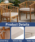 Set Of 2 Waterproof Outdoor Chair Cushions With Ties, Round Corner Seat Pads, 17 X 16 X 2 Inches, Beige, All Weather Patio Cushions For Garden, Dining And Office, Fade Resistant, Hidden Zipper Keeps Water Out