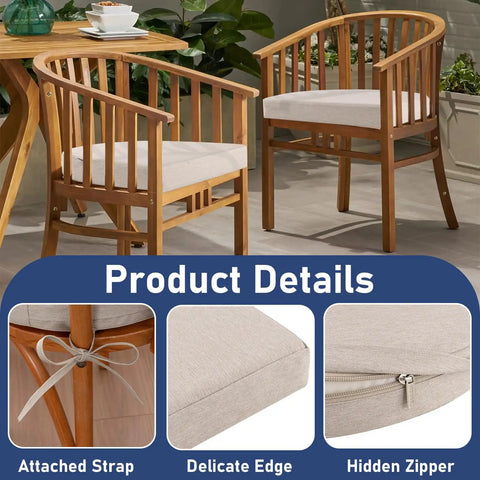 Set Of 2 Waterproof Outdoor Chair Cushions With Ties, Round Corner Seat Pads, 17 X 16 X 2 Inches, Beige, All Weather Patio Cushions For Garden, Dining And Office, Fade Resistant, Hidden Zipper Keeps Water Out