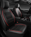 Universal Piping Leather Front Seat Covers Set For SUV Sedan Van And Truck, Waterproof Faux PU Leather, Black Red, installed view