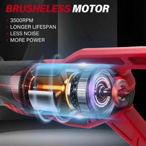 Internal view of cordless reciprocating saw with brushless motor 0-3500 RPM tools free blade install your go-to workhorse.