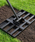 Beefy Heavy Duty Lawn Leveling Rake 17 By 10 Inch Stainless Steel used on soil for leveling in backyard garden golf course