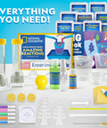Amazing Chemistry Set With 100 Plus Science Experiments For Kids Including Crystal Growing Reactions Glowing Tubes And A Colorful Bouncy Ball A Hands On STEM Gift For Boys And Girls Amazon Exclusive with test tubes, solutions, and accessories.