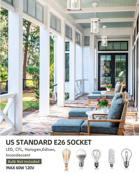 Porch Sidekick Outdoor Pendant Light For Porch And Gazebo Weatherproof Hanging Chandelier With Clear Glass Shade White Finish UL Listed
