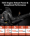 Heavy Duty 72cc Gas Power Backpack Leaf Blower With 230 MPH 760 CFM Adjustable Speed Low Noise Ergonomic Design Cruise Control