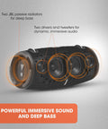 Front view of Rugged Outdoor Ready Portable Bluetooth Speaker With Sick Bass And Massive Sound, IP67 Waterproof, showing bass radiators.