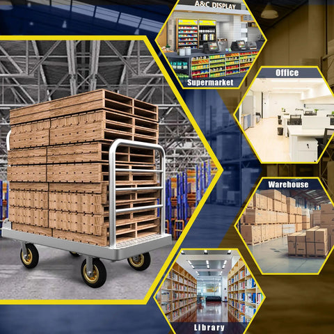 Badass Heavy Duty Platform Truck Cart 42 By 25 Inches with pallets ideal for warehouse and retail logistics.