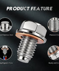 Magnetic M14x1.5 Oil Drain Plug With 17mm Hex Stainless Steel Engine Oil Pan Bolt, precision thread and magnetic tip