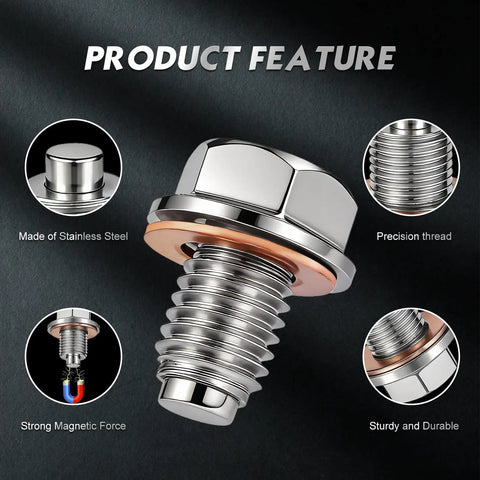 Magnetic M14x1.5 Oil Drain Plug With 17mm Hex Stainless Steel Engine Oil Pan Bolt, precision thread and magnetic tip