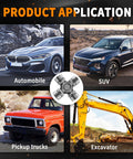 Product application collage for 5-460X U Joint Kit, showing automobiles, SUVs, pickup trucks, and excavators with universal joint image.