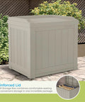 Outdoor Storage Box 22 Gallon Light Taupe Resin Deck Box with Built In Seat Weatherproof Patio Storage Bin for Cushions