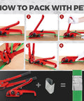 Heavy Duty Green Pet Strap Roll With Zero Hassle Tensioner And Peel Seals, 5 8 Inch By 1000 Feet Plastic Baling Tape usage steps.