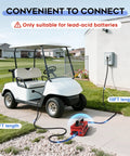 No Sweat Heavy Duty 15 Amp 48 Volt Golf Cart Battery Charger Compatible With Yamaha G29 Drive Models connected to golf cart.
