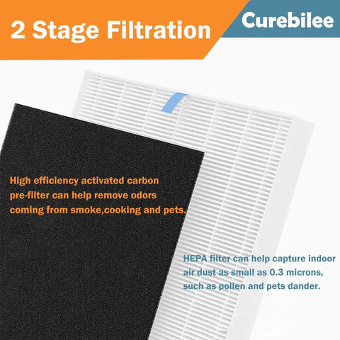 2 stage filtration HEPA Replacement Filters For C545 Air Purifier With Activated Carbon showing white and black filters