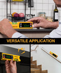 Badass Accuracy Magnetic Digital Level And Protractor Angle Finder With Absolute Relative Measurements For Tough Job Sites And Weekend Warriors Delivering Spot On Readings Daily shown measuring countertop level.
